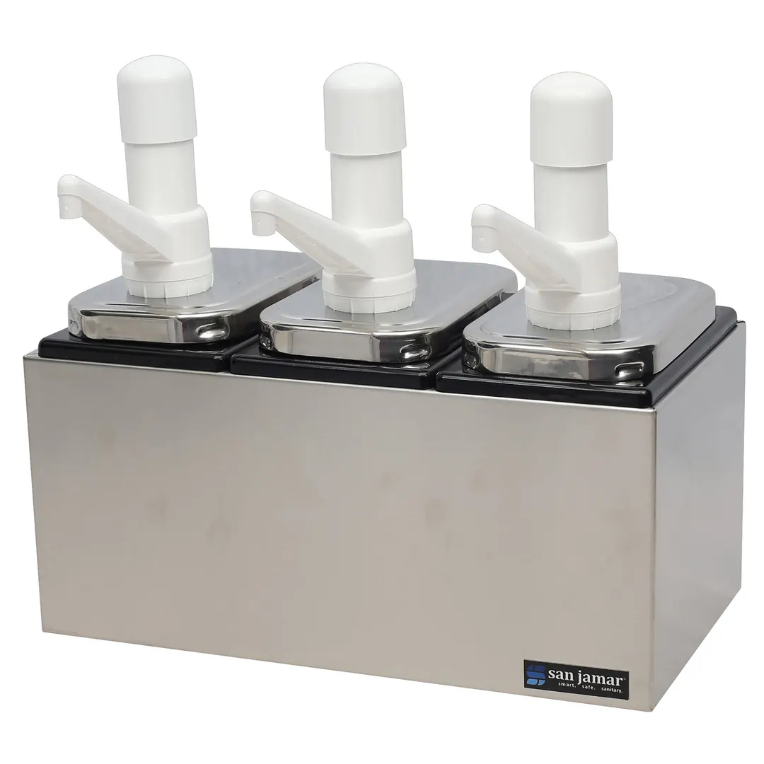Carlisle P9713 Pump 3-Well 14" W × 7-7/8" D × 12-1/2" H, 3 × 2-1/2 Jars 22-Gauge 304 Stainless Steel