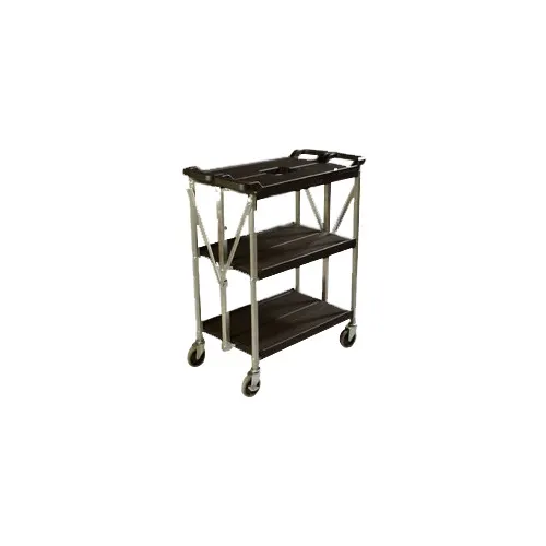 Carlisle SBC152103 Fold 'N Go Black Folding Utility Cart, (3) 15" x 20-1/2" Shelves