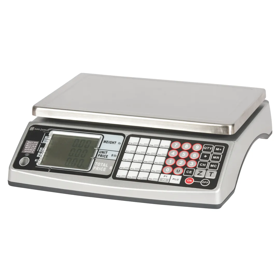 Carlisle SCDG30LFT San Jamar Pro MZR Price Computing Scale, 30 lb x 0.01 lb, 15 kg x 0.005 kg, 9" x 12" Stainless Steel Platform, Plastic Body