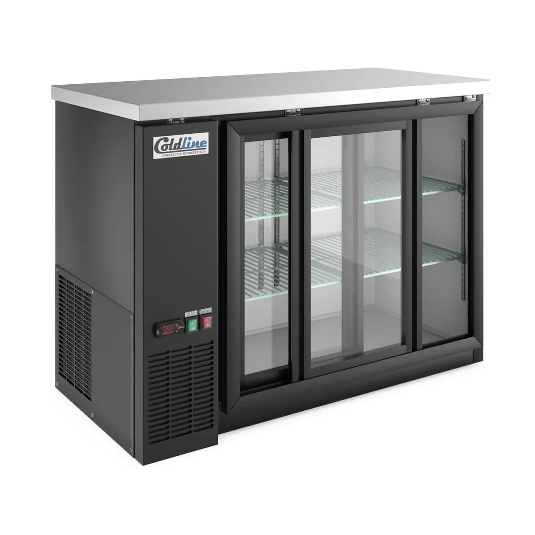 Coldline CBB-48G-SL Back Bar Cooler, 48" W, 13 cu ft, Black, Sliding Doors, Shelves, Temp Control