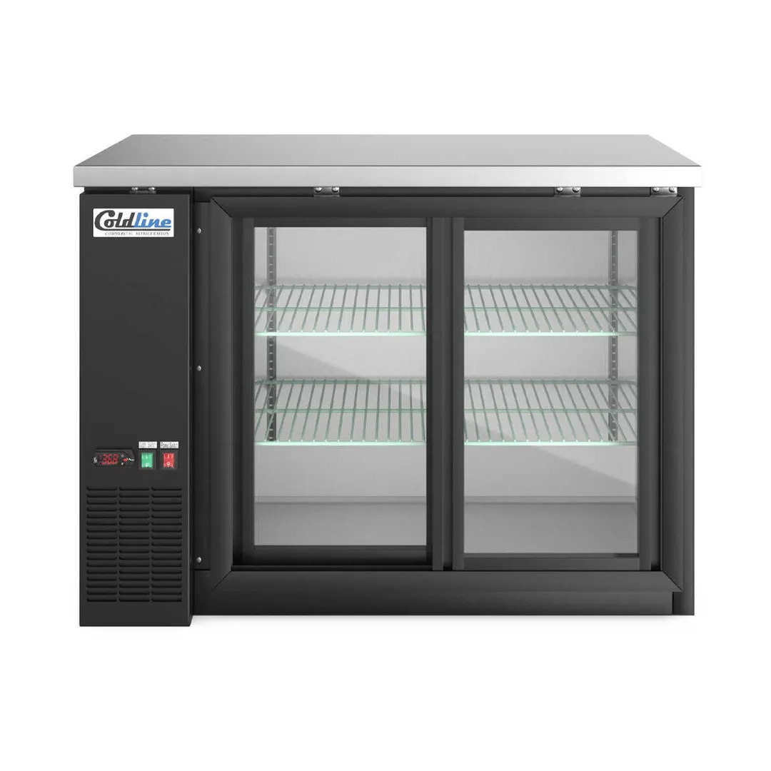Coldline CBB-48G-SL Back Bar Cooler, 48" W, 13 cu ft, Black, Sliding Doors, Shelves, Temp Control
