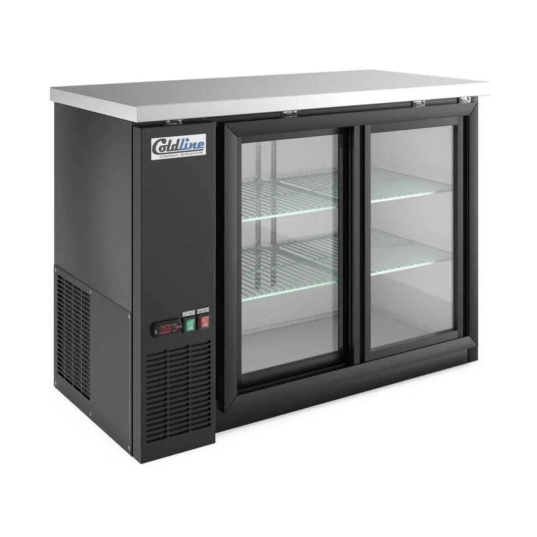 Coldline CBB-48G-SL Back Bar Cooler, 48" W, 13 cu ft, Black, Sliding Doors, Shelves, Temp Control
