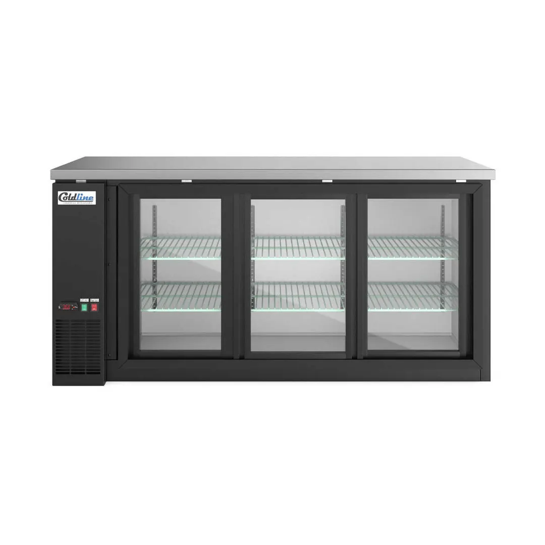 Coldline CBB-72G-SL 72" Bar Cooler, 19.6 Cu Ft, Black, Sliding Glass, Shelves, Temp Control, R290