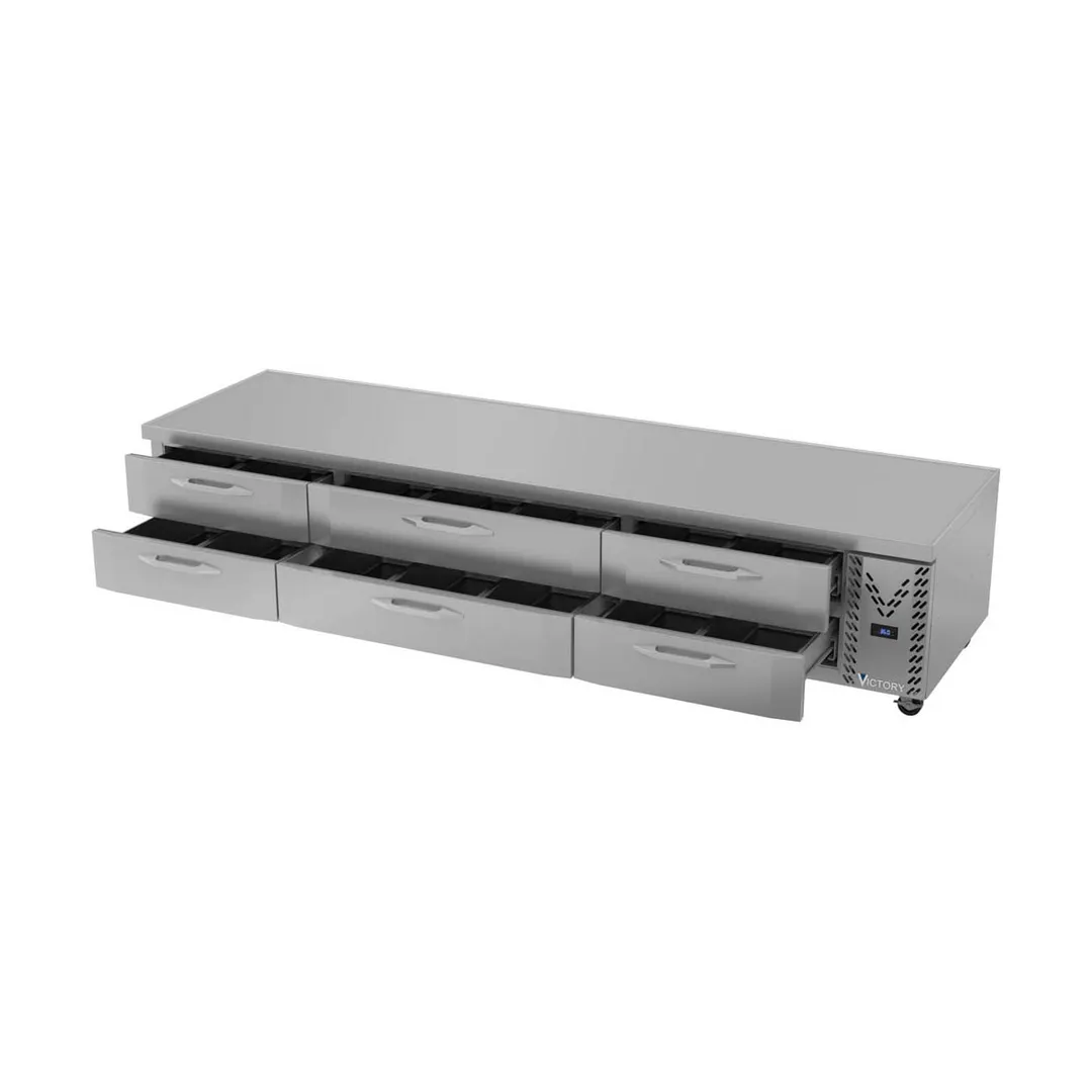 Victory CBR112HC 112" 6 Drawers Refrigerated Chef Base, Marine Edge Top, 24 cu. ft.