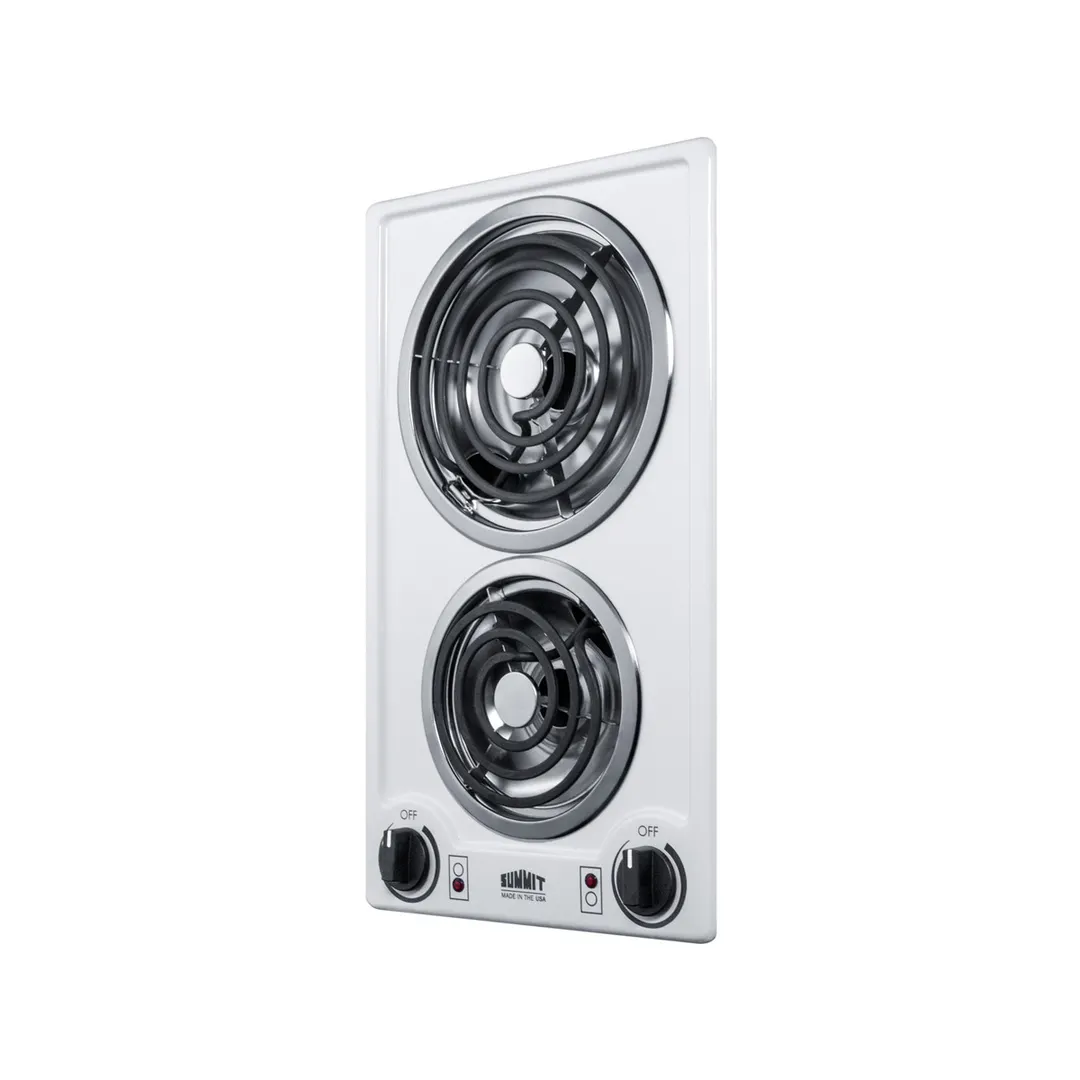 Summit CCE211WH 12" Electric Radiant Cooktop w/ (2) Spiral Burners, Manual Controls, White Porcelain, 1.5 kW, 115v