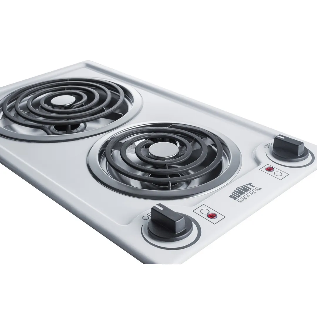 Summit CCE211WH 12" Electric Radiant Cooktop w/ (2) Spiral Burners, Manual Controls, White Porcelain, 1.5 kW, 115v