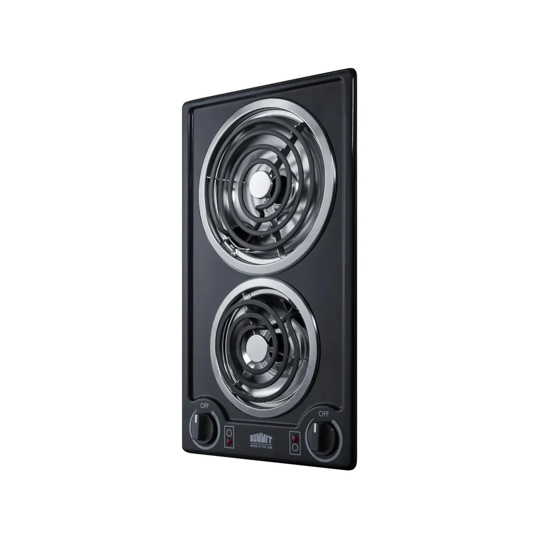 Summit CCE212BL 12" Electric Radiant Cooktop w/ (2) Spiral Burners, Manual Controls, Black Porcelain, 1.5 kW, 115v