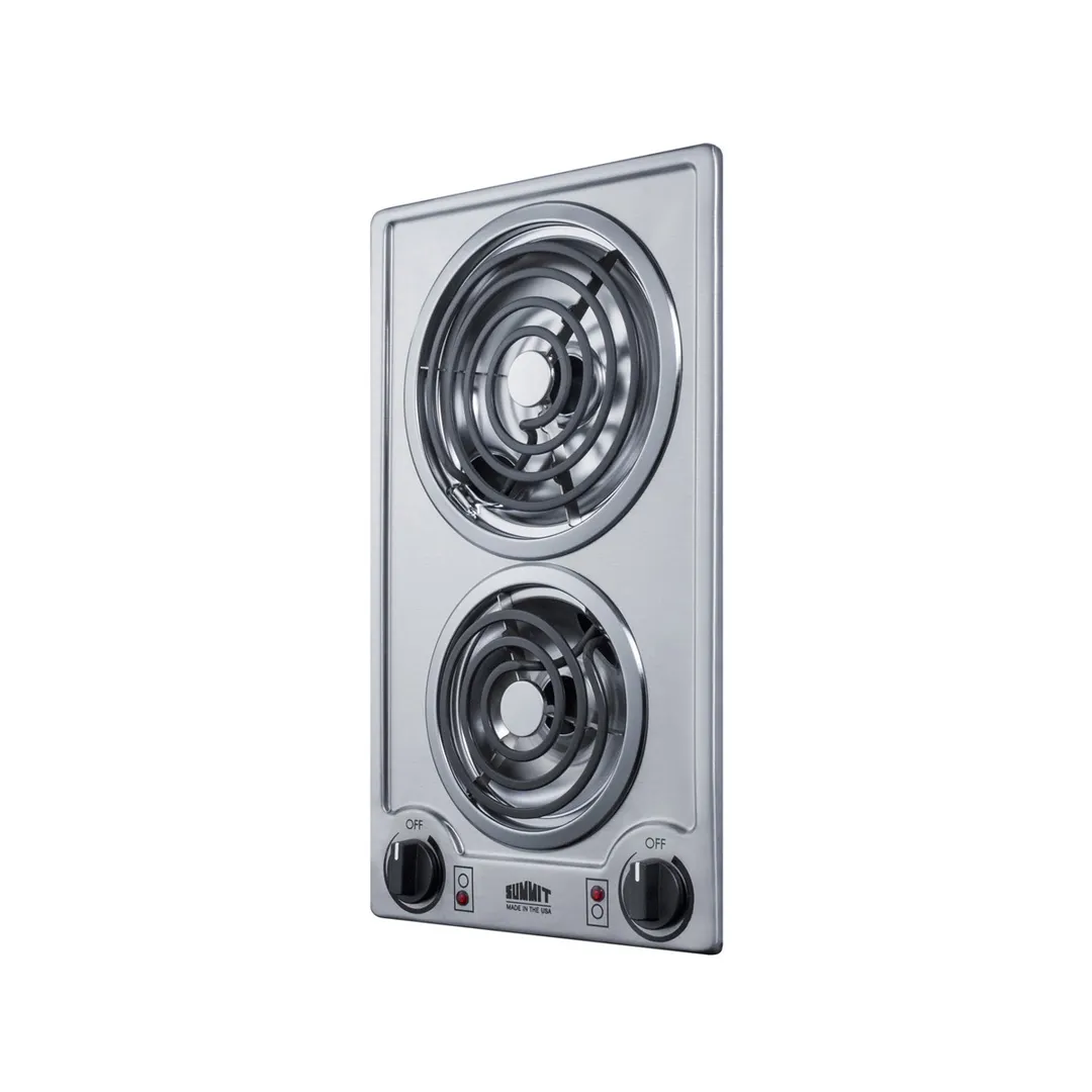 Summit CCE213SS 12" Electric Radiant Cooktop w/ (2) Spiral Burners, Manual Controls, Stainless Steel, 1.5 kW, 115v