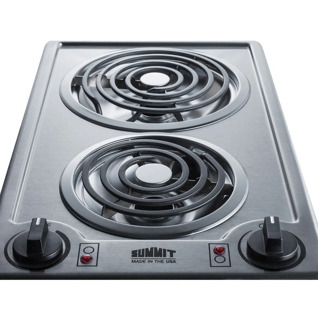 Summit CCE213SS 12" Electric Radiant Cooktop w/ (2) Spiral Burners, Manual Controls, Stainless Steel, 1.5 kW, 115v