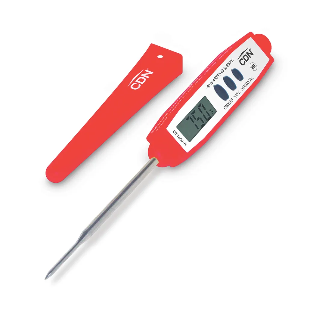 CDN DTT450-R Thermometer, -40 to +450°F, Waterproof, Red, Stainless 2.75" Stem, 1.5mm Tip, NSF