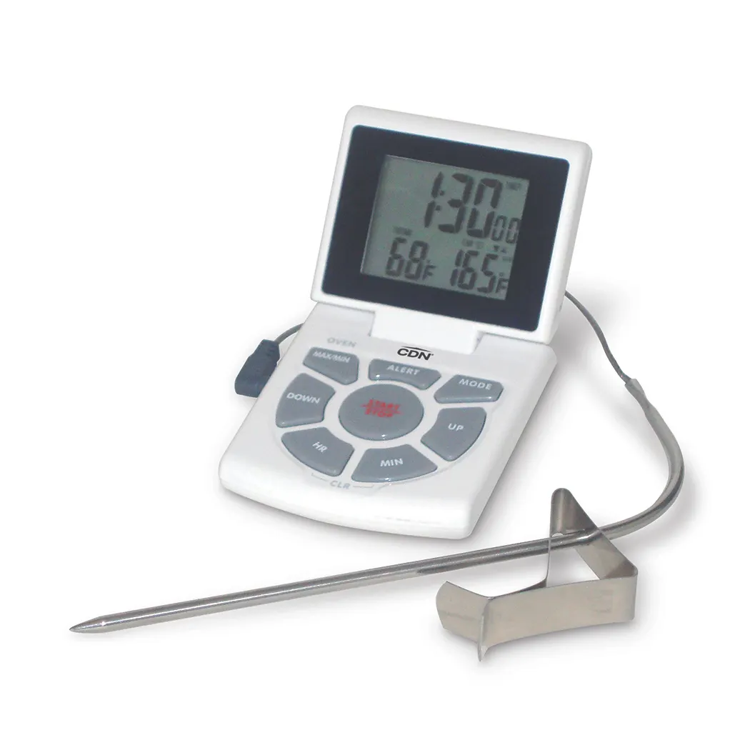 CDN DTTC-W Combo Probe Thermometer with Timer & Clock, 14-392°F, 5-1/2" Probe, Stainless Steel Clip
