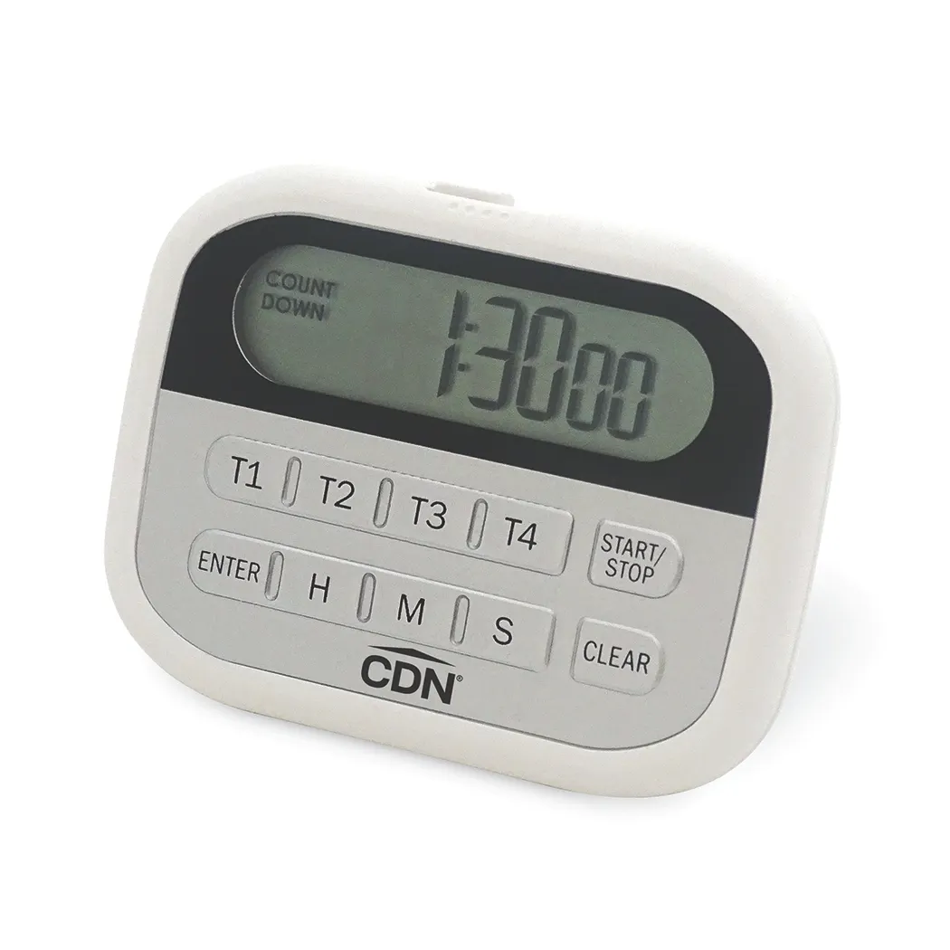 CDN Measurement Tools PT2 Digital Timer & Clock, 100‑Hour Timer, 4 Channels, Loud Alarm, ABS Plastic