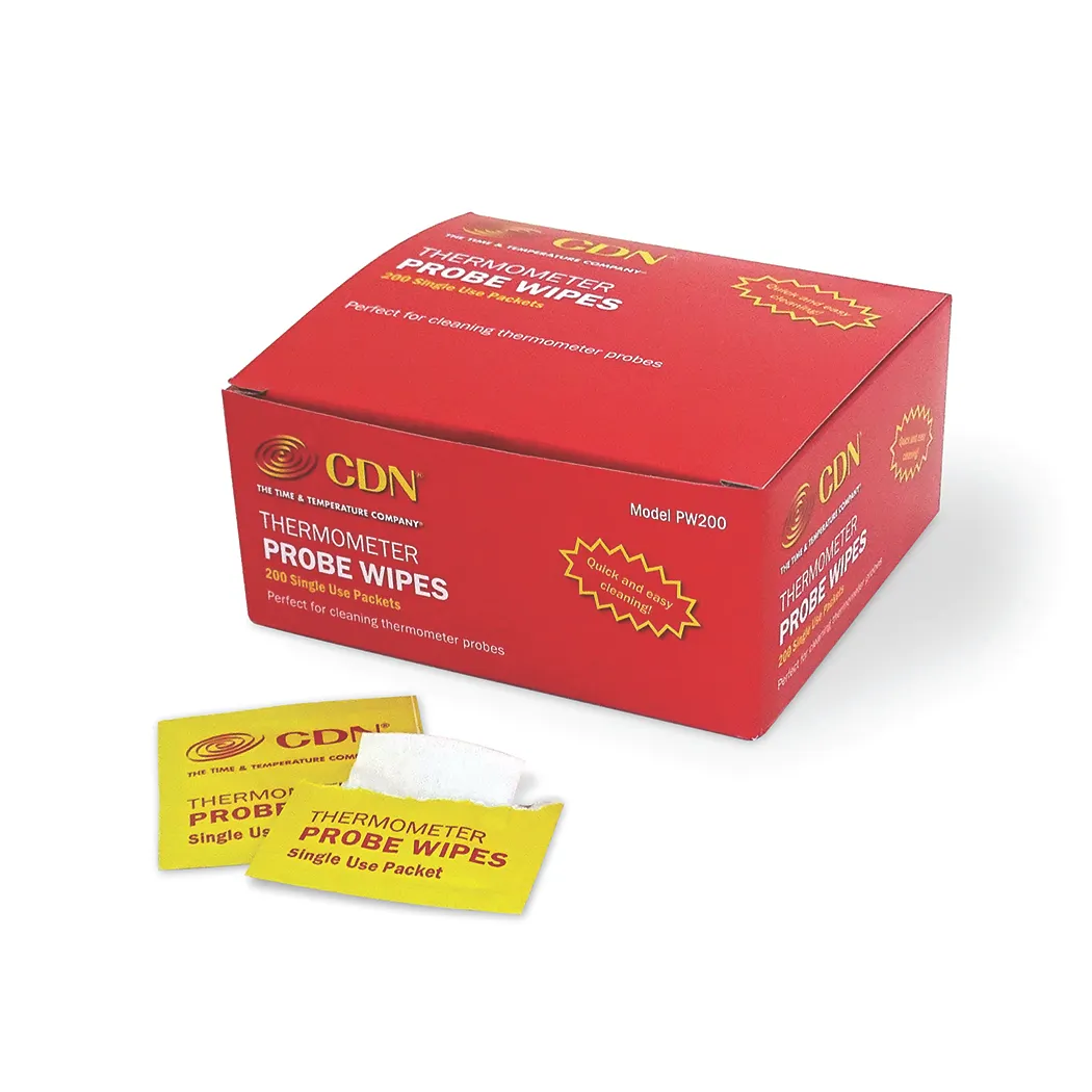 CDN PW200 Thermometer Probe Wipes, 70% Isopropyl Alcohol, 1-1/5" x 2-1/5" (3 x 5.5 cm), 200/Box