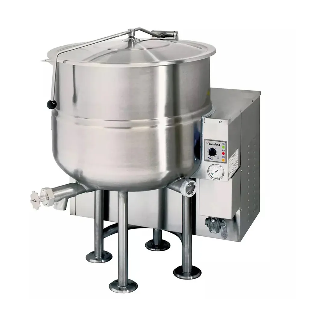 Cleveland KGL100 100 Gallon Floor Stationary 2/3 Steam Jacketed Gas Kettle w/ Quad-Leg, 190.000 BTU