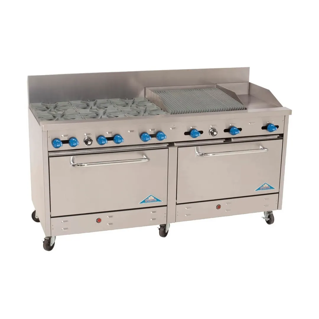 Comstock-Castle 2F330-12-2RB 72" Gas Restaurant Range w/ (6) Open Burners, (1) 12" Griddle, (1) 24" Charbroiler, (2) Standard Ovens, 304.000 BTU