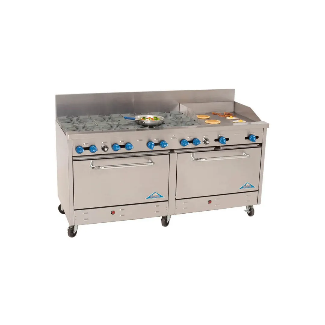 Comstock-Castle 2F330-24B 72" Gas Restaurant Range w/ (8) Open Burners, (1) 24" Griddle, (2) Standard Ovens, 324.000 BTU