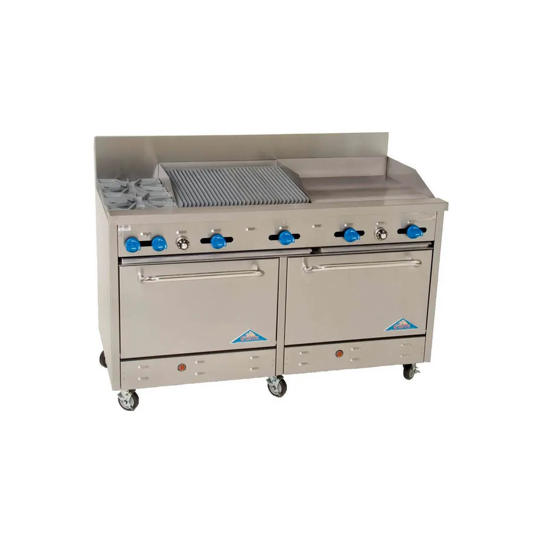 Comstock-Castle F3226-2RB-24B 60" Gas Restaurant Range w/ (2) Open Burners, (1) 24" Griddle, (1) 24" Charbroiler, (2) Standard Ovens, 222.000 BTU 