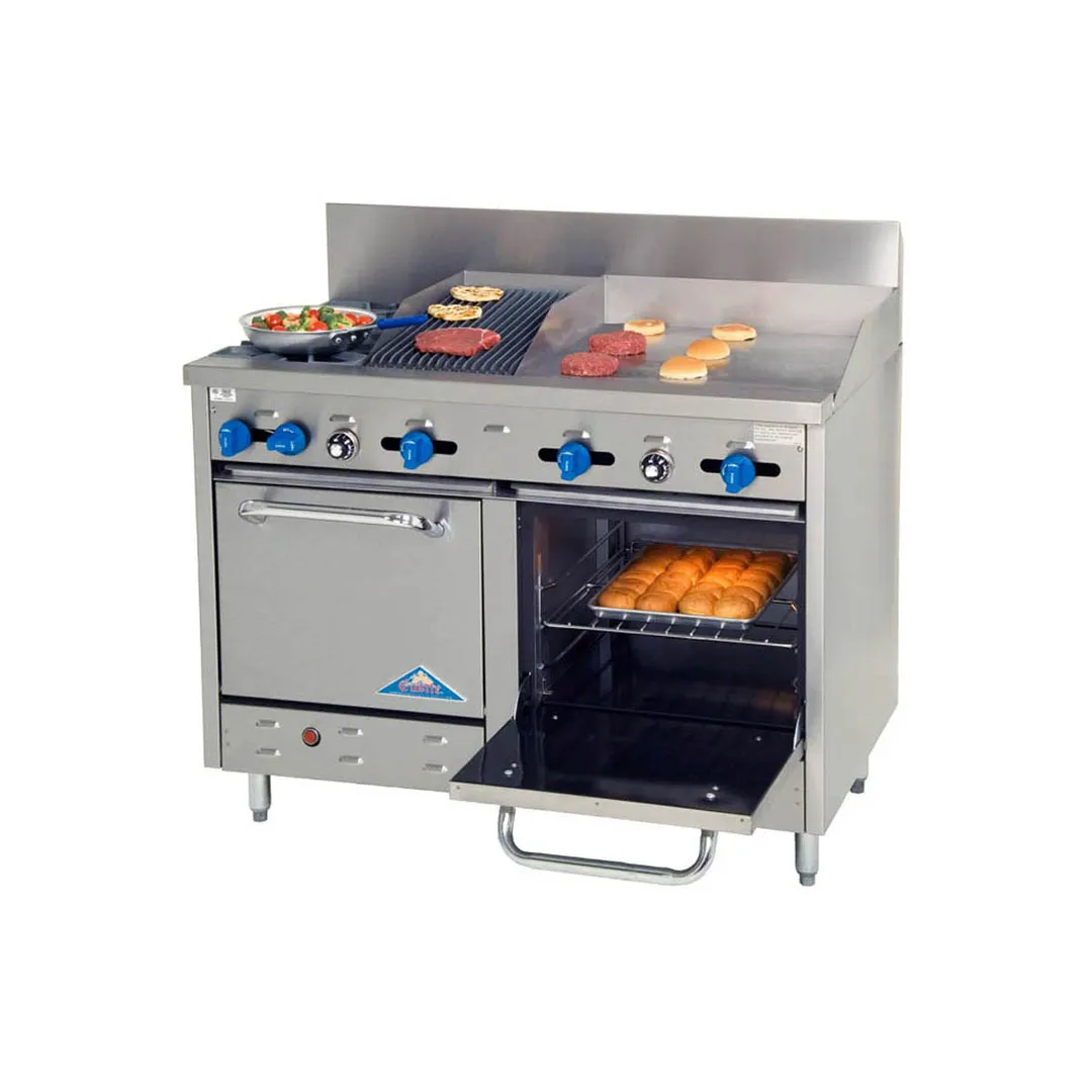 Comstock-Castle F33018-36-1RB 60" Gas Restaurant Range w/ (2) Open Burners, (1) 36" Griddle, (1) 12" Charbroiler, (1) Standard Wide Oven, (1) Space Saver Oven, 210.000 BTU