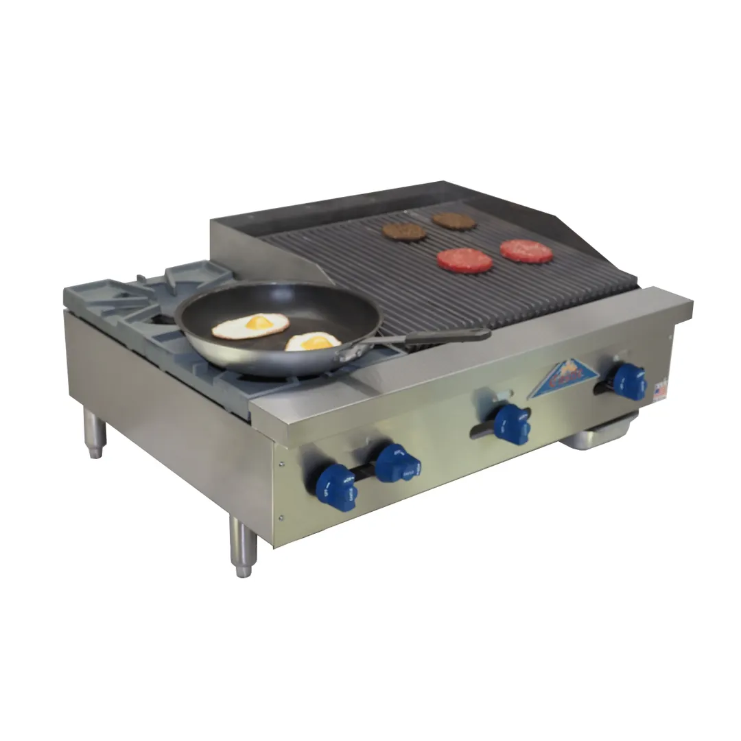 Comstock-Castle FHP36-2LB 36" Countertop Gas Lava Rock Charbroiler / Hotplate Combo, 98.000 BTU