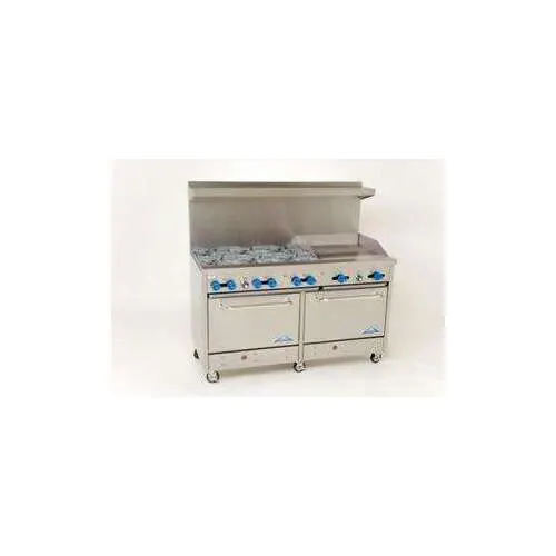 Comstock-Castle F33018-24 60" Gas Restaurant Range w/ (6) Open Burners, (1) 24" Griddle, (1) Standard Oven, (1) Space Saver Oven, 264.000 BTU 
