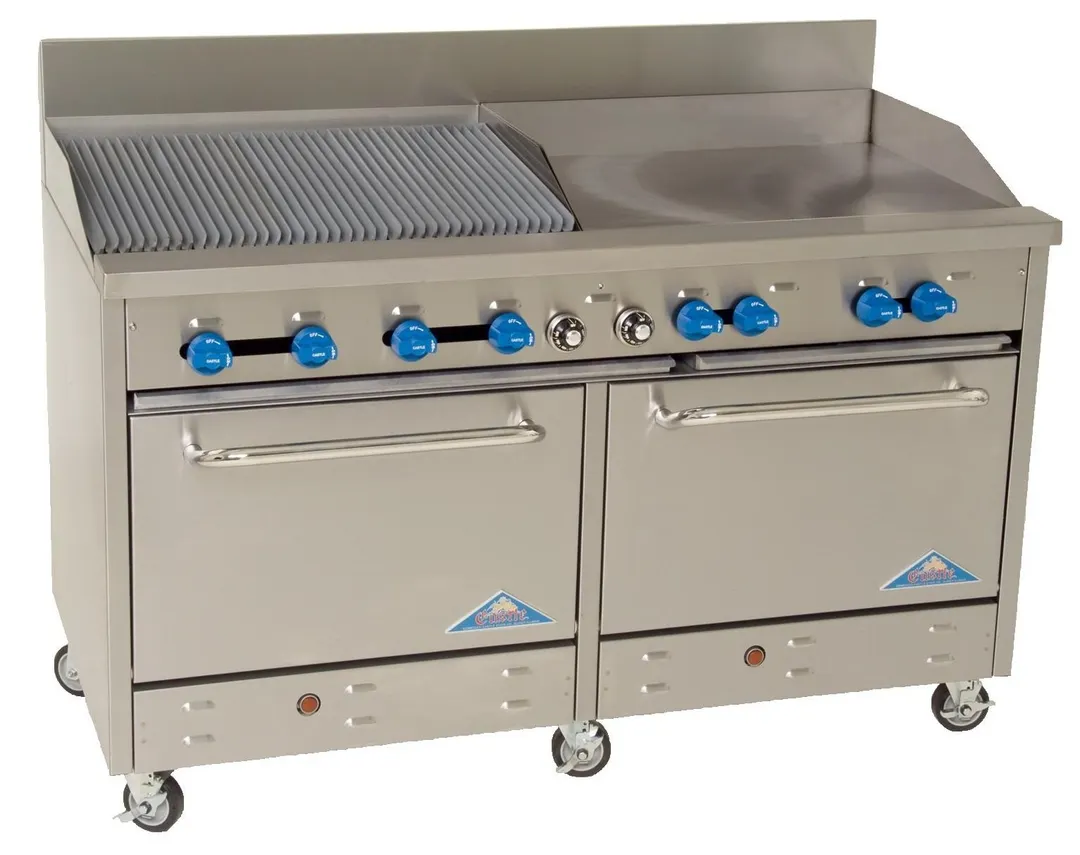 Comstock-Castle F33018-42-1.5RB 60" Gas Restaurant Range w/ (1) 42" Griddle, (1) 18" Charbroiler, (1) Standard Oven, (1) Space Saver Oven, 210.000 BTU
