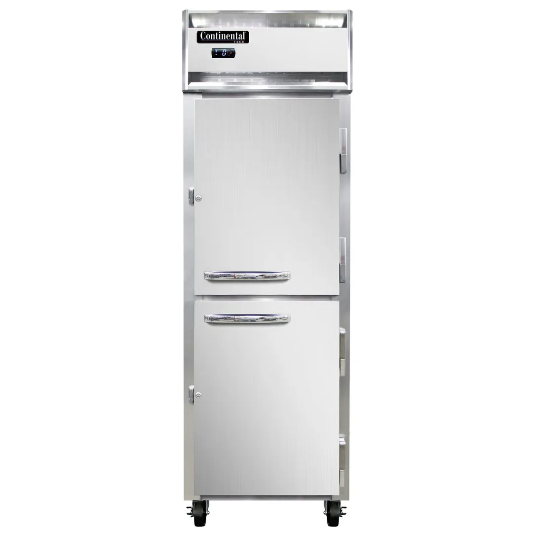 Continental Refrigerator 1FNPTHD 26" 1-Section Pass-Thru Freezer, 4 Half Solid Doors, Top Mounted, 21 cu. ft., Stainless Steel Front