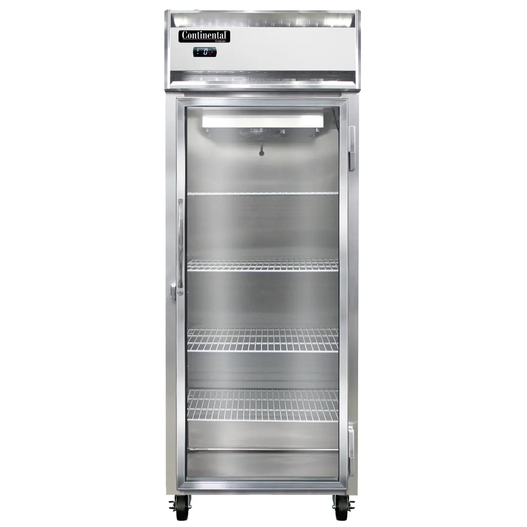 Continental Refrigerator 1FENGD 28" 1-Glass Door Reach-In Freezer, Top Mounted, 21 cu. ft., Stainless Steel Front, Aluminum Interior & Exterior