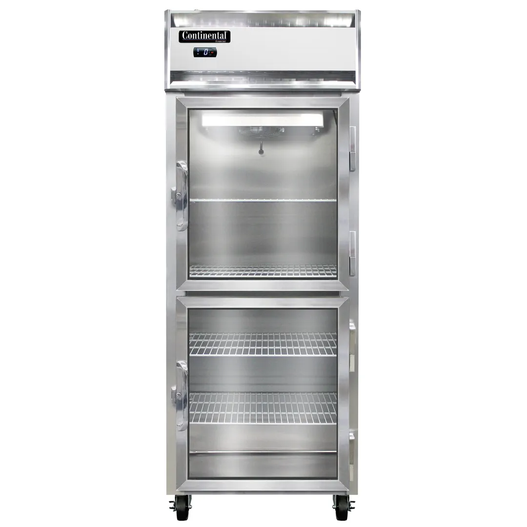 Continental Refrigerator 1FENGDHD 28" 2-Glass Door Reach-In Freezer, Top Mounted, 21 cu. ft., Stainless Steel Front, Aluminum Interior