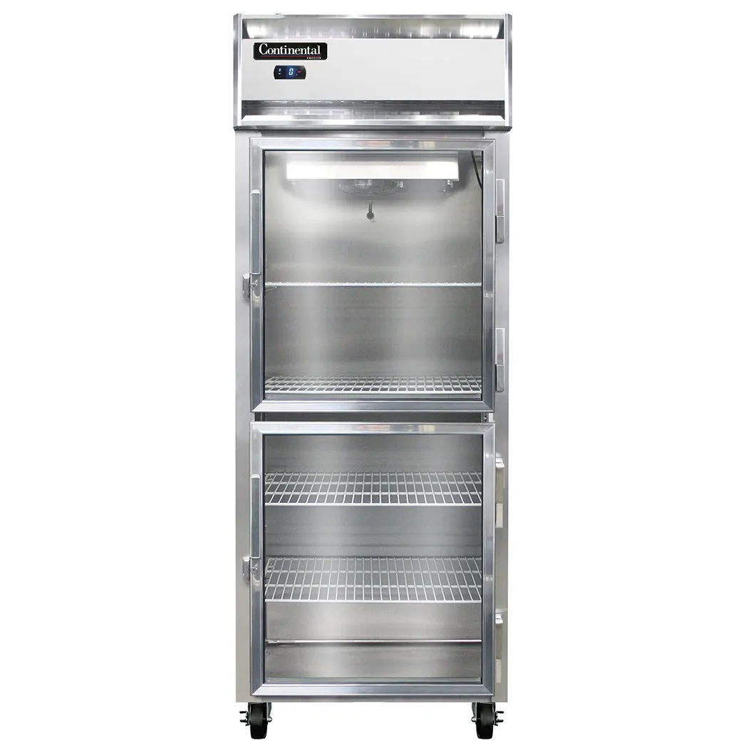 Continental Refrigerator 1FESNSAGDHD 28" 2-Half Glass Door Reach-In Freezer, Top Mounted, Stainless Steel, 18 cu. ft.