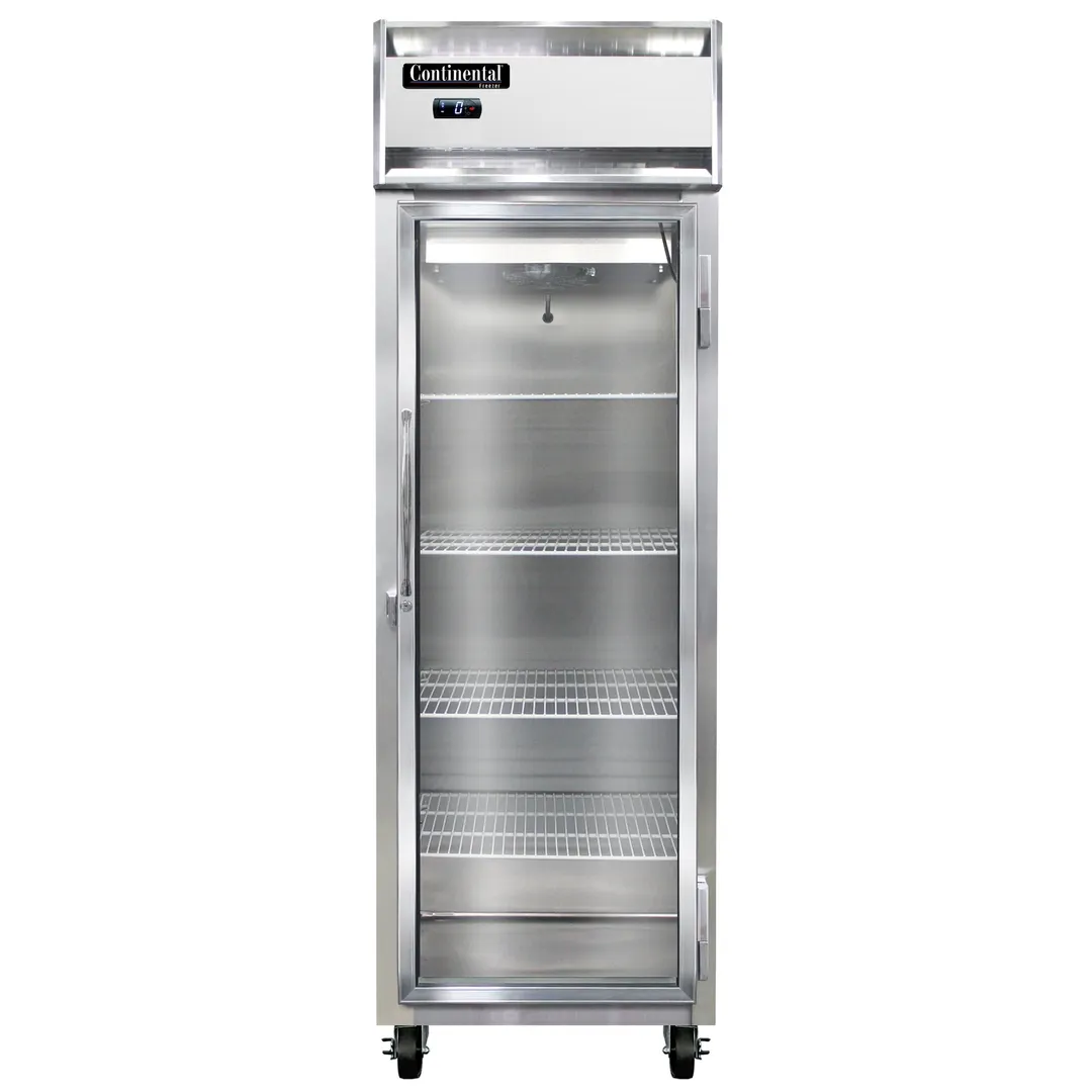 Continental Refrigerator 1FNGD 26" 1-Section Reach-In Freezer, Glass Door, Top Mounted, 20 cu. ft., Stainless Steel Front