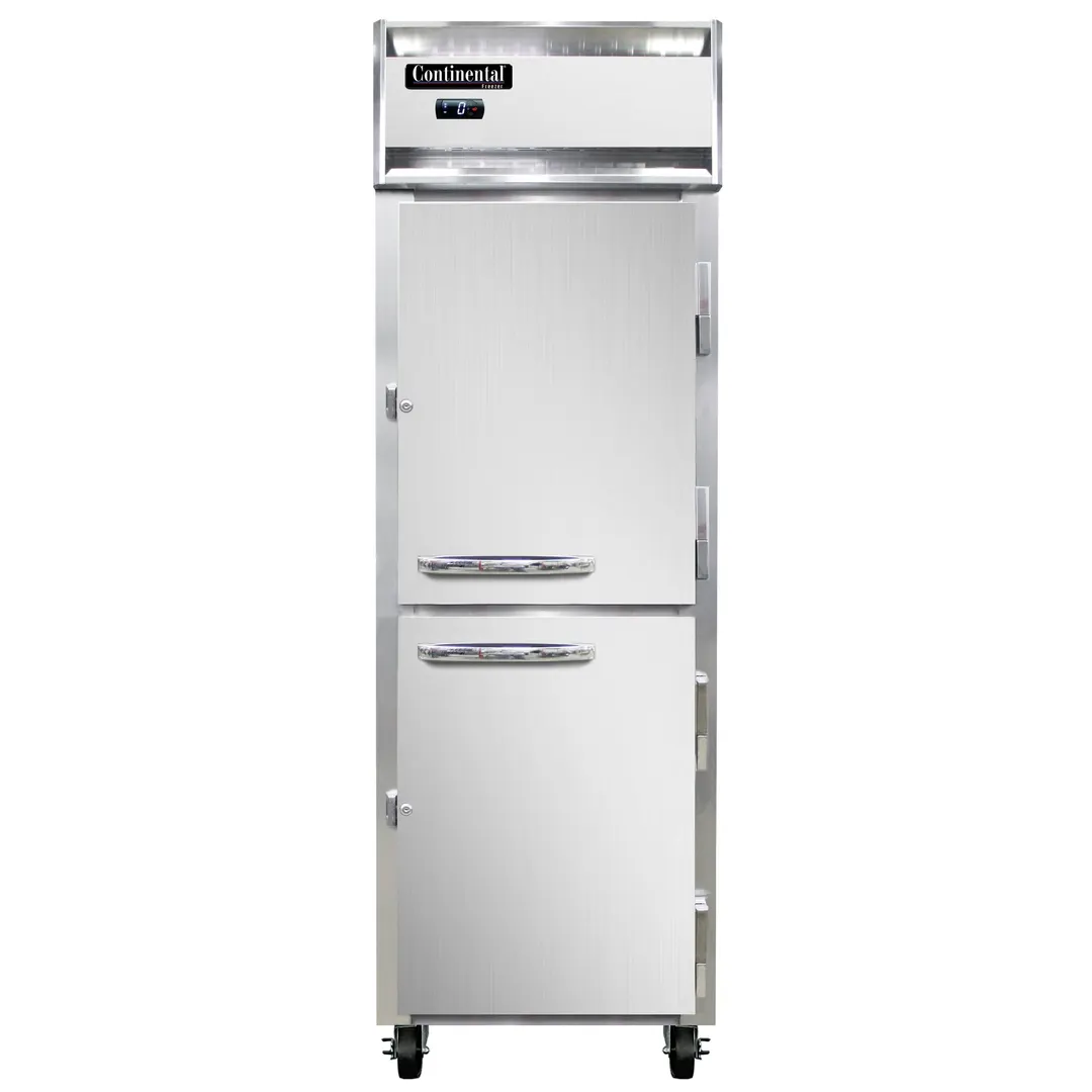 Continental Refrigerator 1FNHD 26" 1-Section Reach-In Freezer, 2 Half Solid Doors, Top Mounted, 20 cu. ft., Stainless Steel Front