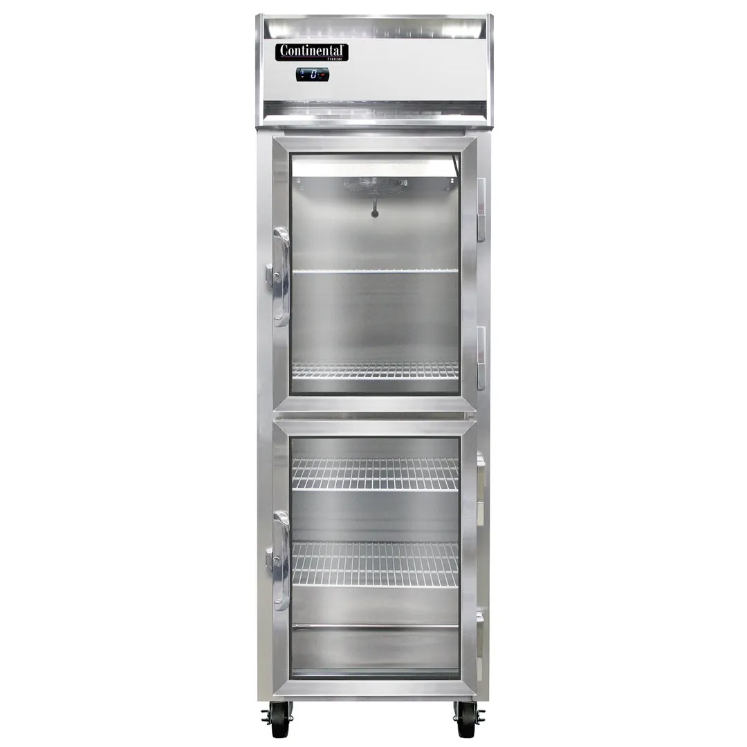 Continental Refrigerator 1FNSSGDHD 26" 1-Section Reach-In Freezer, 2 Half Glass Doors, Stainless Steel, Top Mounted, 20 cu. ft.