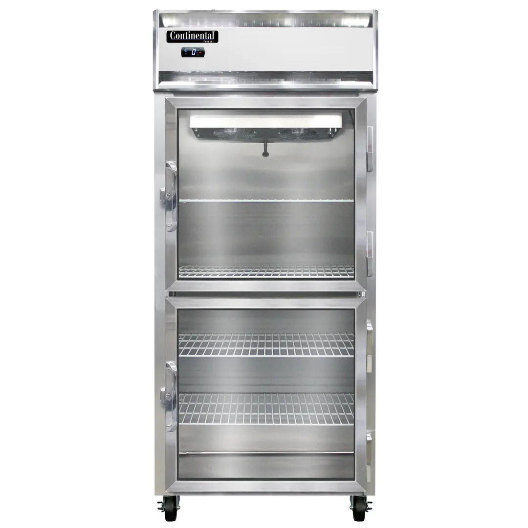 Continental Refrigerator 1FXNGDHD 36" 1-Section Reach-In Freezer, 2 Half Glass Doors, Top Mounted, 30 cu. ft., Stainless Steel Front