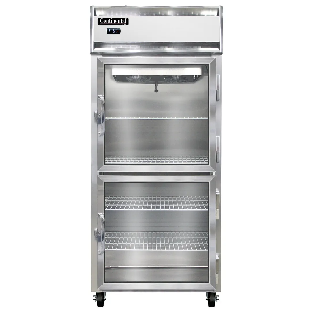 Continental Refrigerator 1FXNSSGDHD 36" 1-Section Reach-In Freezer, 2 Half Glass Doors, Stainless Steel, Top Mounted, 30 cu. ft.