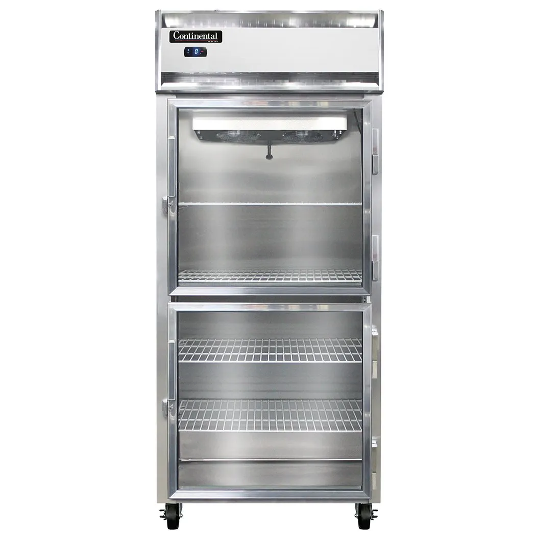 Continental Refrigerator 1FXSNSAGDHD 36-1/4" 1-Section Reach-In Freezer, 2 Half Glass Doors, Stainless Steel, 26 cu. ft., Self-Contained Refrigeration