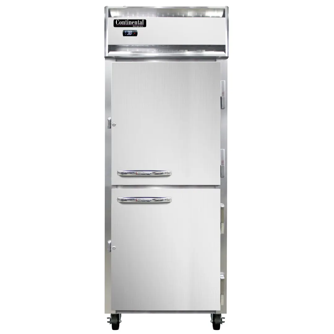 Continental 1RENHD 28" 28.5" 1-Section Reach-In Refrigerator w/ 2 Half Solid Doors, Stainless Steel Front Aluminum Exterior, 21 cu. ft.