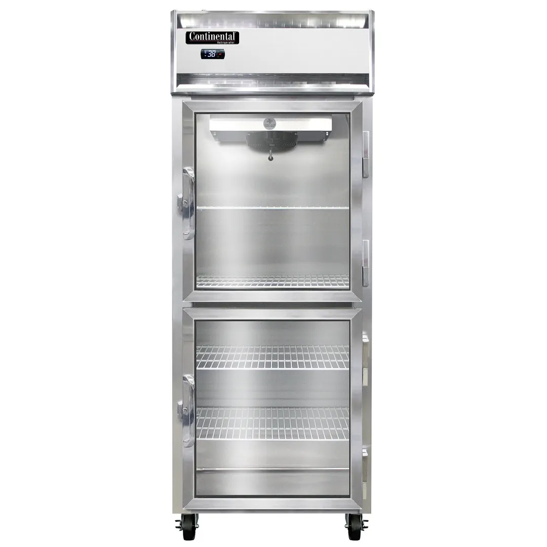 Continental 1RENSSGDHD 28.5" 1-Section Reach-In Refrigerator w/ 2 Half Glass Doors, All Stainless Steel, 21 cu. ft.