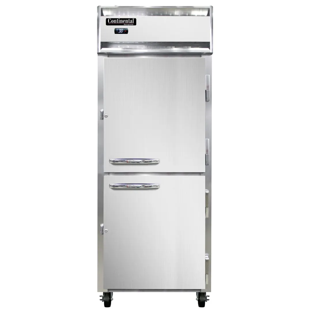 Continental Refrigerator 1RENSSPTHD 29" 1-Section Pass-Thru Refrigerator w/ 4 Half Solid Doors, All Stainless Steel, 22 cu. ft.