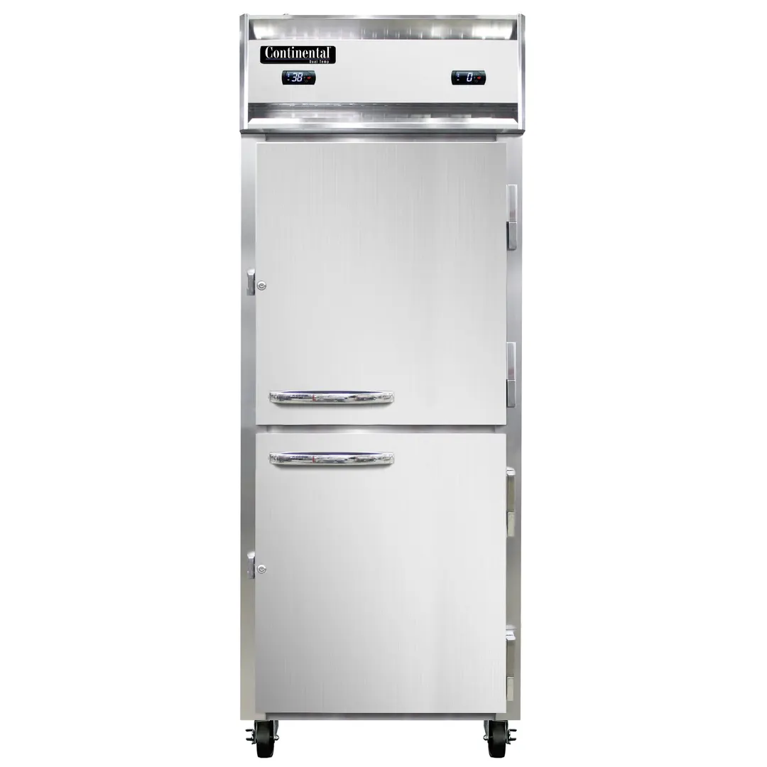 Continental Refrigerator 1RFENHD 28" 1-Section Reach-In Refrigerator Freezer Combo w/ 2 Half Solid Doors