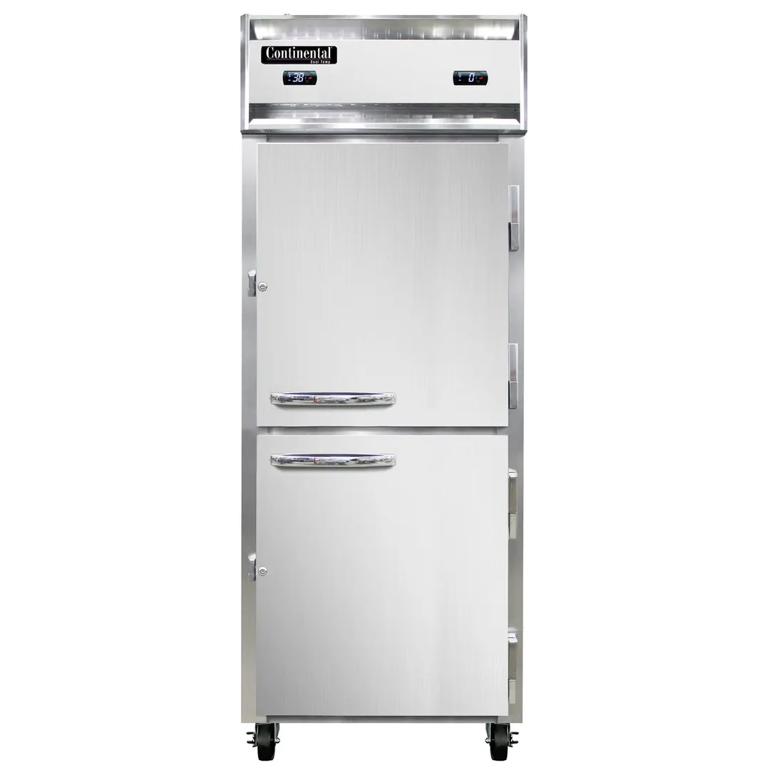 Continental Refrigerator 1RFENSSHD 28" 1-Section Reach-In Refrigerator/Freezer Combo w/ 2 Half Solid Doors
