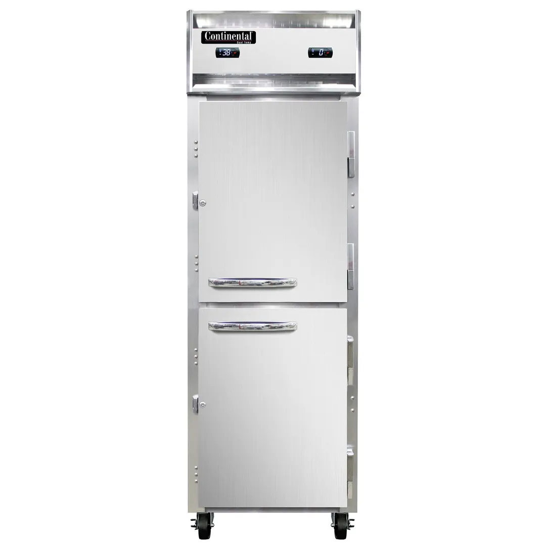 Continental Refrigerator 1RFNSSHD Reach-In Refrigerator Freezer w/ 1-Section, 2 Solid Half Doors