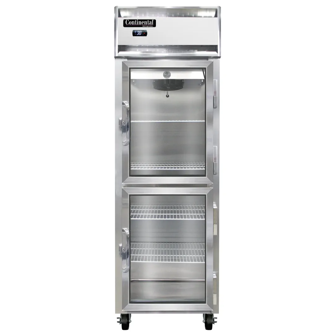 Continental 1RNGDHD 26" 1-Section Reach-In Refrigerator w/ 2 Half Glass Doors, Stainless Steel Front Aluminum Exterior, 20 cu. ft.