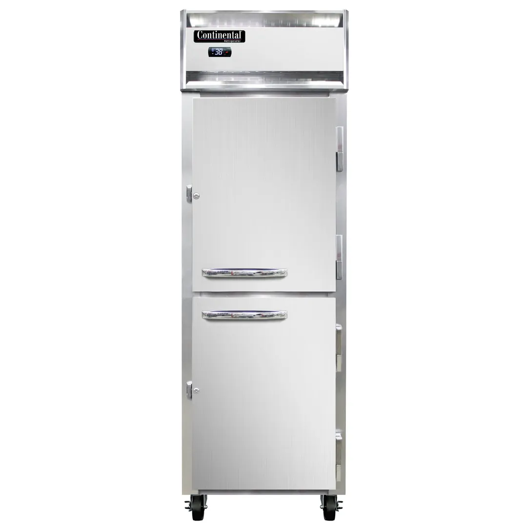 Continental Refrigerator 1RNHD 26" One Section Reach-In Refrigerator w/ 2 Half Solid Doors, Stainless Steel Front Aluminum Exterior, 20 cu. ft.