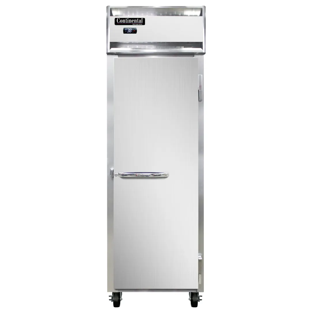 Continental Refrigerator 1RNPT 26" 1-Section Pass-Thru Refrigerator w/ 2 Solid Doors, Stainless Steel Front Aluminum Ends, 21 cu. ft.