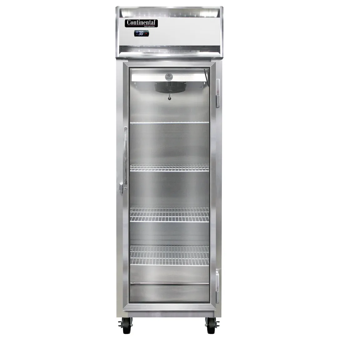 Continental 1RNSAGD 26" 1-Section Reach-In Refrigerator w/ Glass Door, Stainless Steel Exterior, 20 cu. ft.