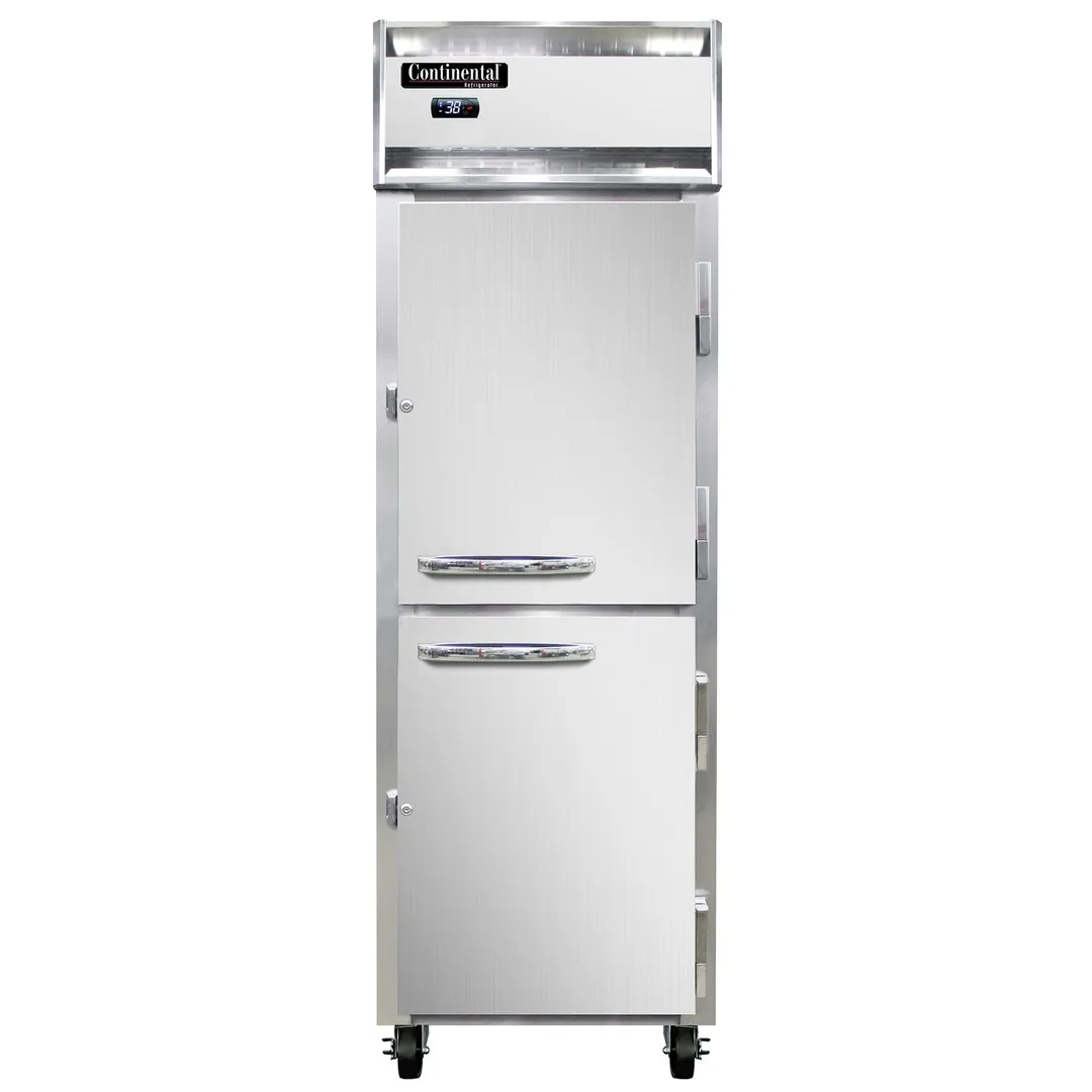 Continental 1RNSAHD 26" 1-Section Reach-In Refrigerator w/ 2 Solid Half Doors, Stainless Steel Exterior, 20 cu. ft.