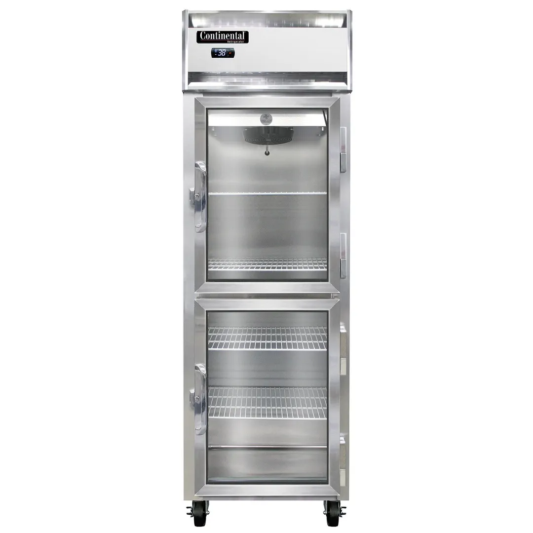 Continental 1RNSSGDHD 26" 1-Section Reach-In Refrigerator w/ 2 Glass Half Doors, All Stainless Steel, 20 cu. ft.