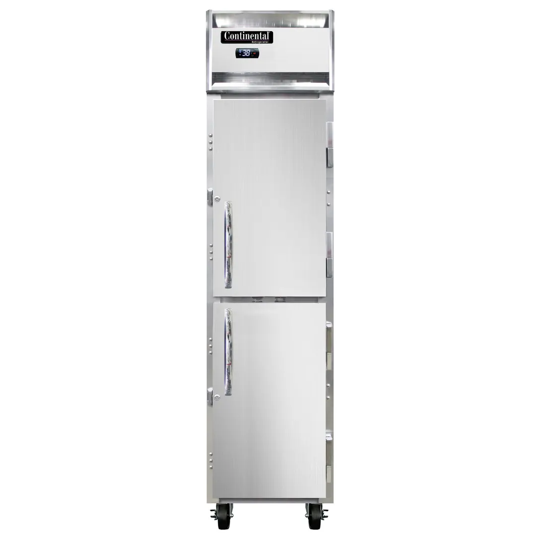 Continental 1RSENHD 18" 1-Section Reach-In Refrigerator w/ 2 Solid Half Doors, Stainless Steel Front Aluminum Exterior, 15 cu. ft.