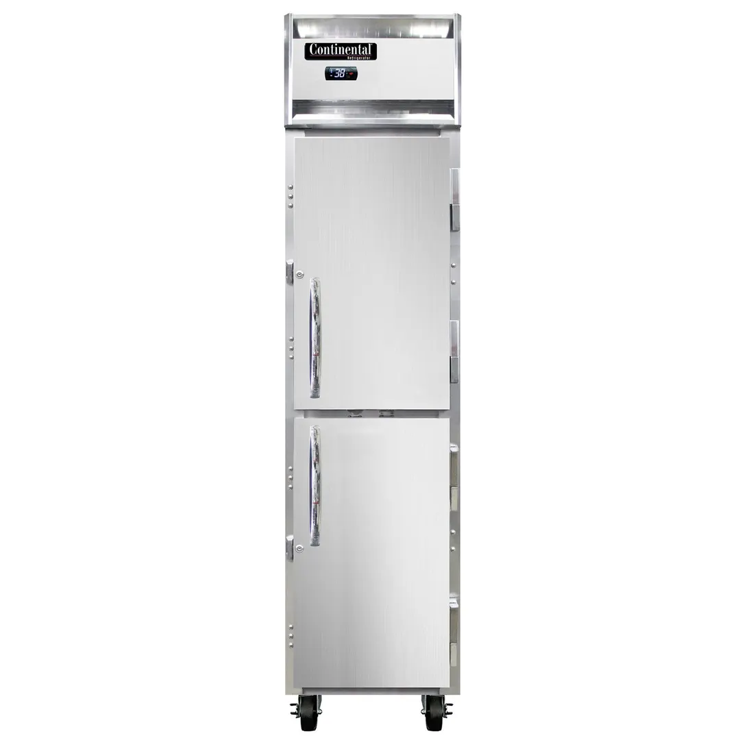 Continental 1RSENSSHD 18" 1-Section Reach-In Refrigerator w/ 2 Half Solid Doors, All Stainless Steel, 15 cu. ft.