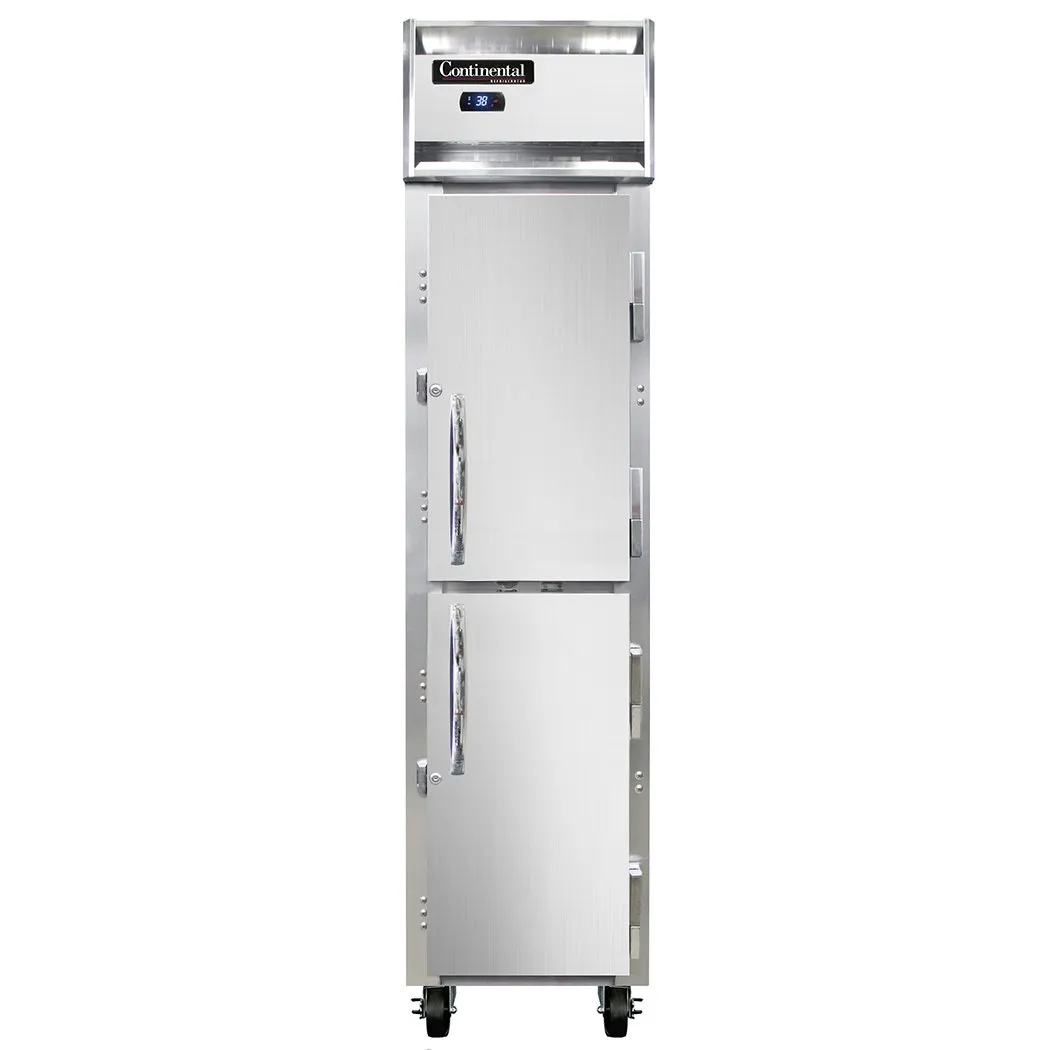 Continental 1RSESNHD 18" 1-Section Reach-In Refrigerator w/ 2 Solid Half Doors, Stainless Steel Front Aluminum Exterior, 12 cu. ft.